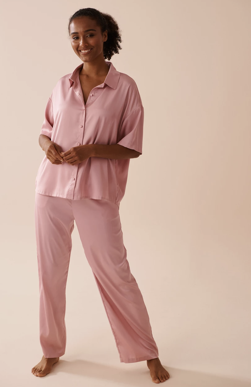 La Vie en Rose Short Sleeve Satin Pajama Set
